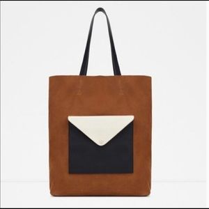 New Zara Leather Contrast shopper tote bag